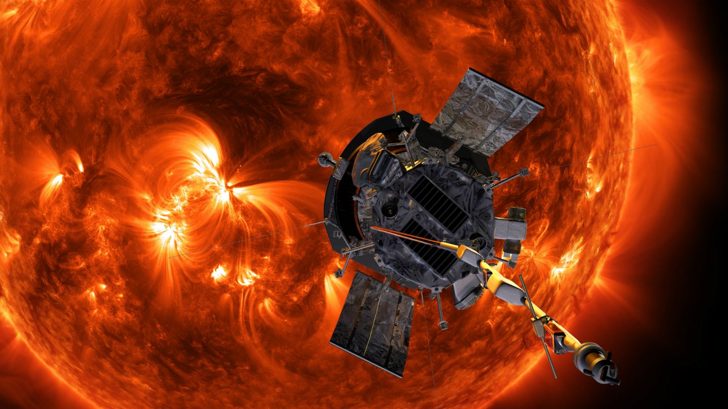 NASA arvutijoonistus Parker-sondist liikumas Päikese krooni