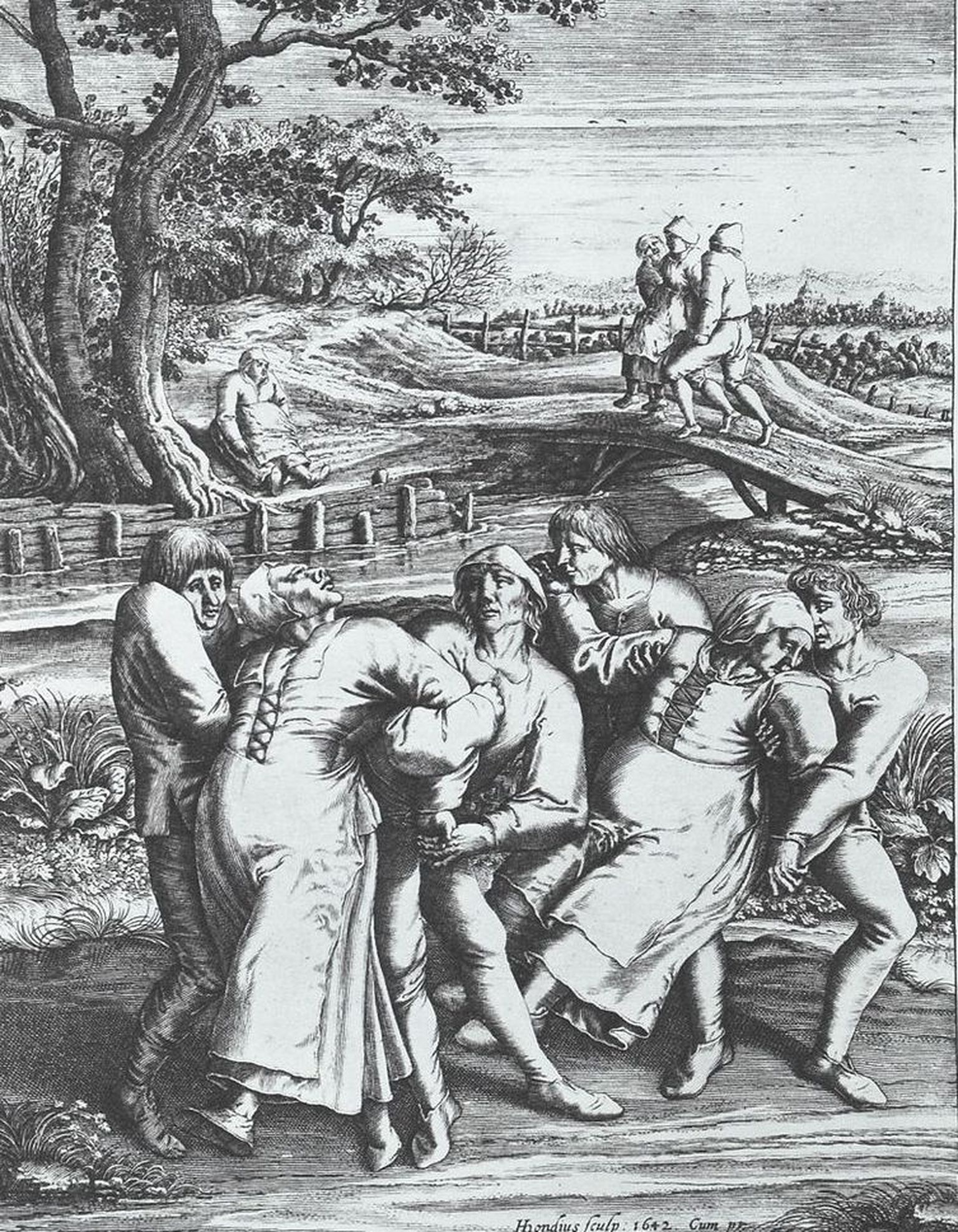 Flaamlase Hendrik Hondiuse gravüür «tantsuepideemia» all kannatajatest