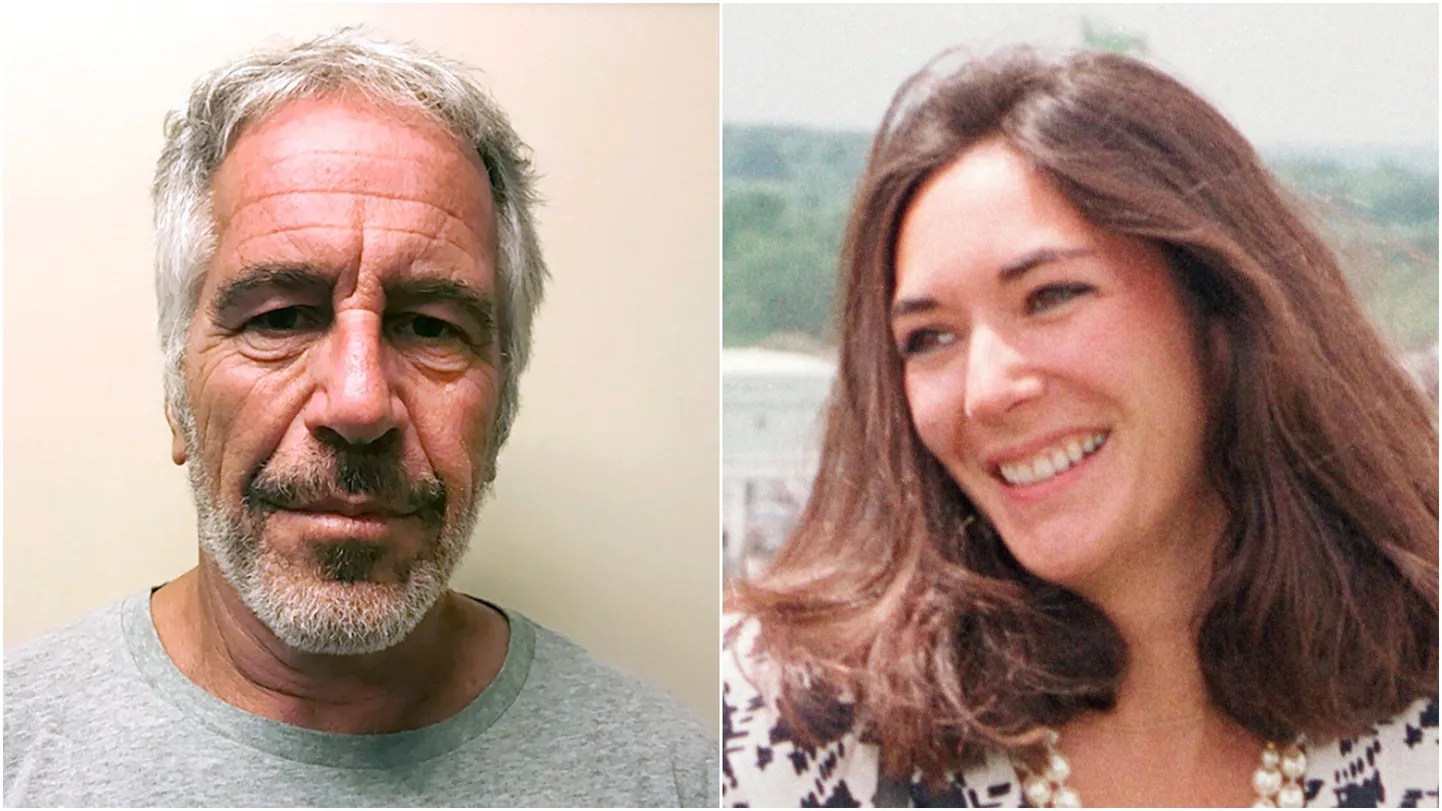 Jeffrey Epstein (vasakul) 2019. aasta politseifotol, Ghislaine Maxwell 1991. aastal