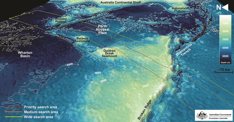 Austraalia geoteaduste instituudi kaart India ookeani alalt, kust lennukit otsiti