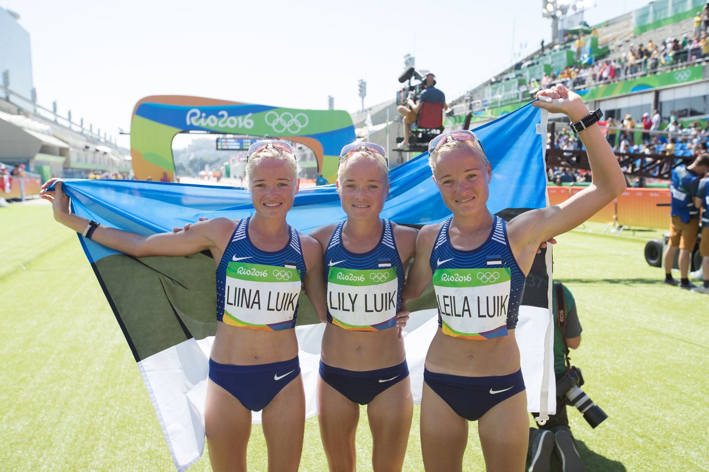 Liina Luik, Lily Luik ning Leila Luik Rio olümpial naiste maratoni finišis.