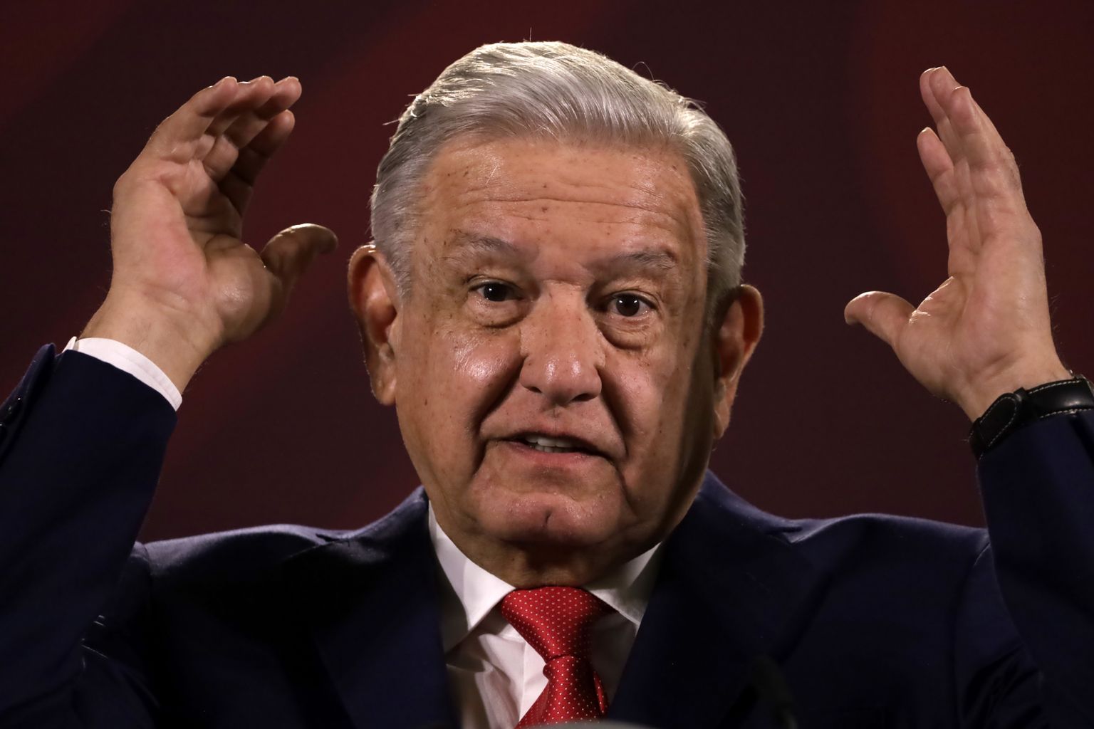 Mehhiko president Andres Manuel Lopez Obrador 27. veebruaril 2023 Mexicos igapäevasel hommikusel pressikonverentsil