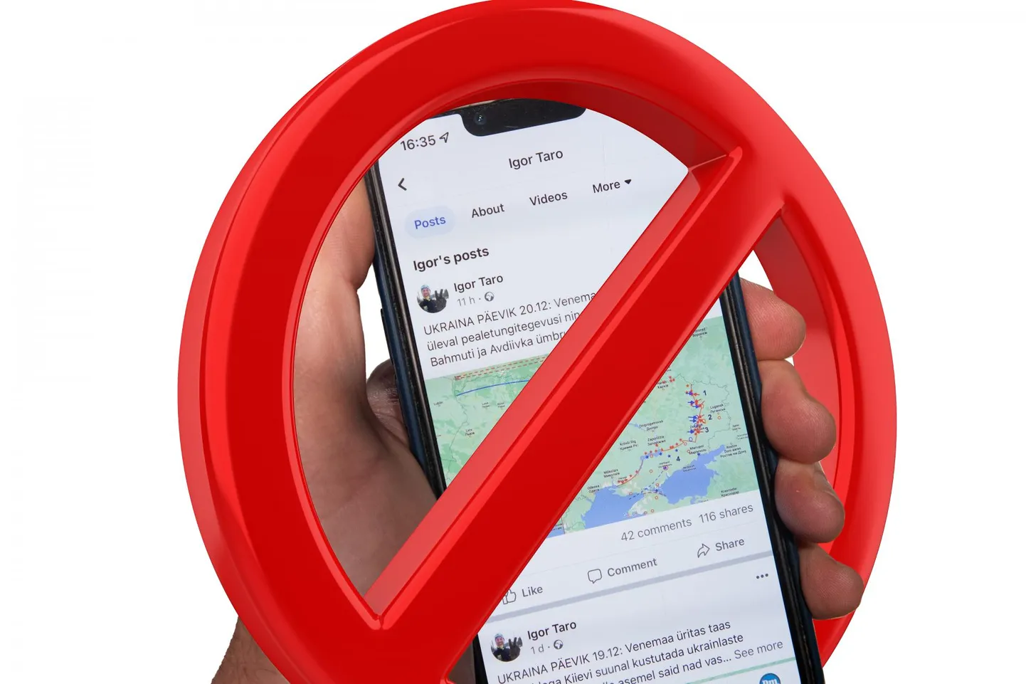 Igor Taro's Ukraine-related Facebook posts have also been caught by Facebook censors.