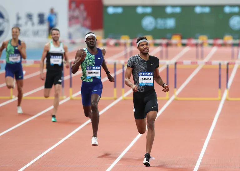 Abderrahman Samba (paremal) ja Rain Benjamin Shanghai Teemantliiga etapil.
