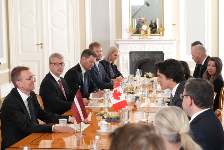 Meeting of the President of Latvia Edgars Rinkēvičs and the Prime Minister of Canada Justin Trudeau at Riga Castle.