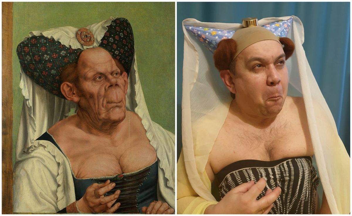 Evgeniy Demianenko imiteerimas õlimaali «The ugly duchess». Tegu on satiirilise portreega, mis pärineb aastast 1513. Selle autoriks on maalikunstnik Quentin Matsys. 