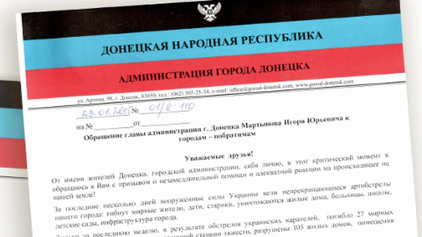 Donetski uus juht Igor Martõnov saatis üle kogu maailma laiali kirjad abipalvega. Narva linnavalitsus otsustas, et ei asjata partnerlinna isehakanud võimudega.