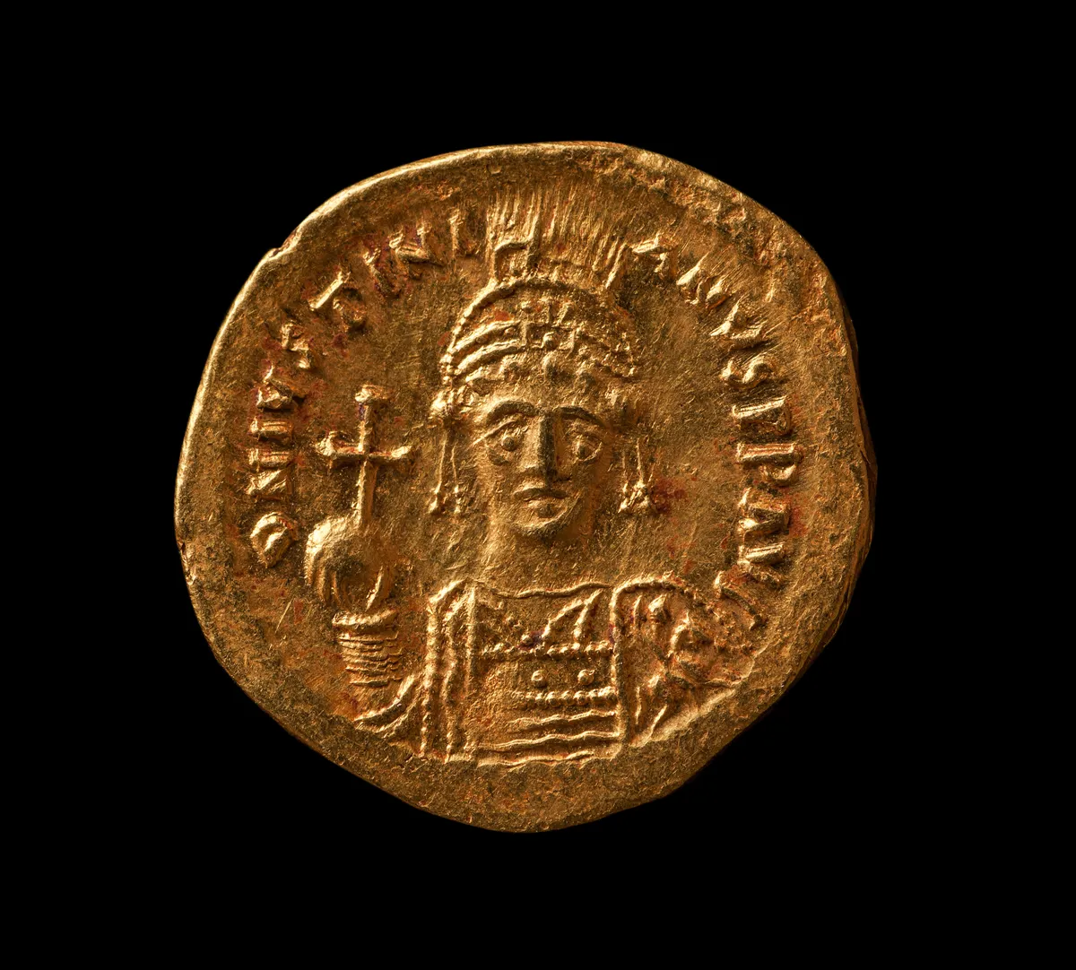 Münt, millel on kujutatud Ida-Rooma keisrit Justinianus I (482–565 pKr)