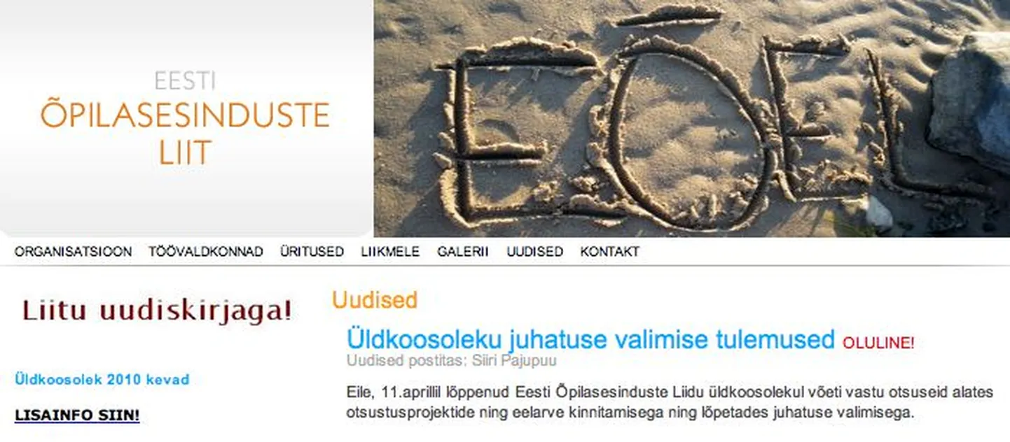 Fragment Eesti Õpilasesinduste Liidu kodulehest.