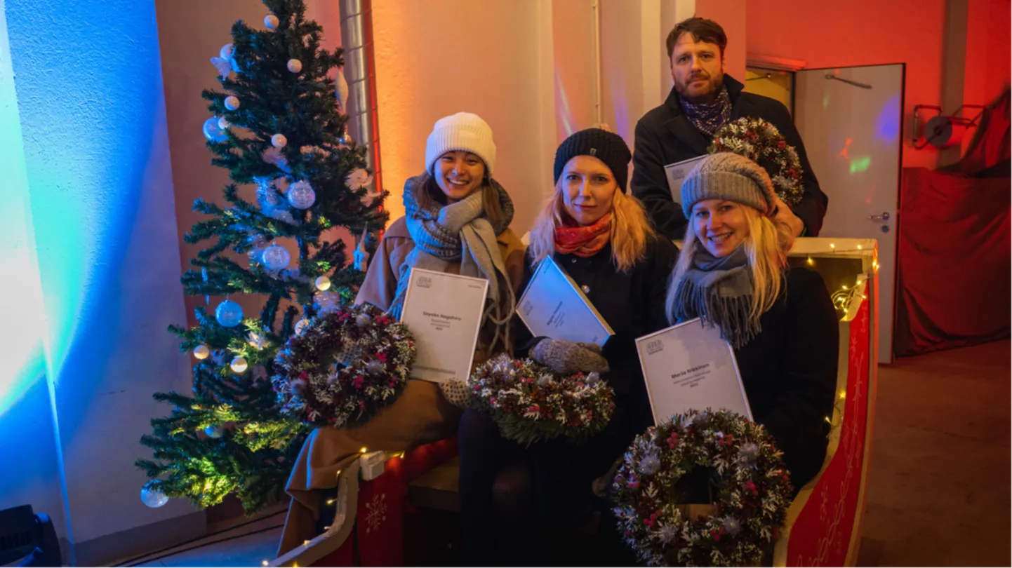 Loomenõukogu aastapreemia laureaadid Sayaka Nagahiro (vasakult), Ragne Pekarev, Juho Porila ja Merle Nikkinen.
