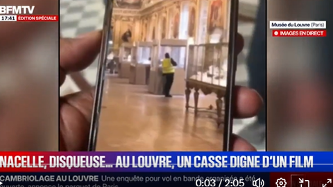 RÖÖV SEITSME MINUTIGA ⟩ Video näitab, kuidas üks varastest Louvre’is klaasvitriini lõikab