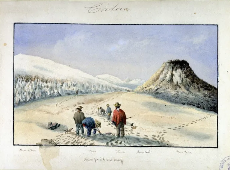 Nevado del Ruiza. Henrijs Praiss, ūdenskrāsu gleznojums, 1852. gads