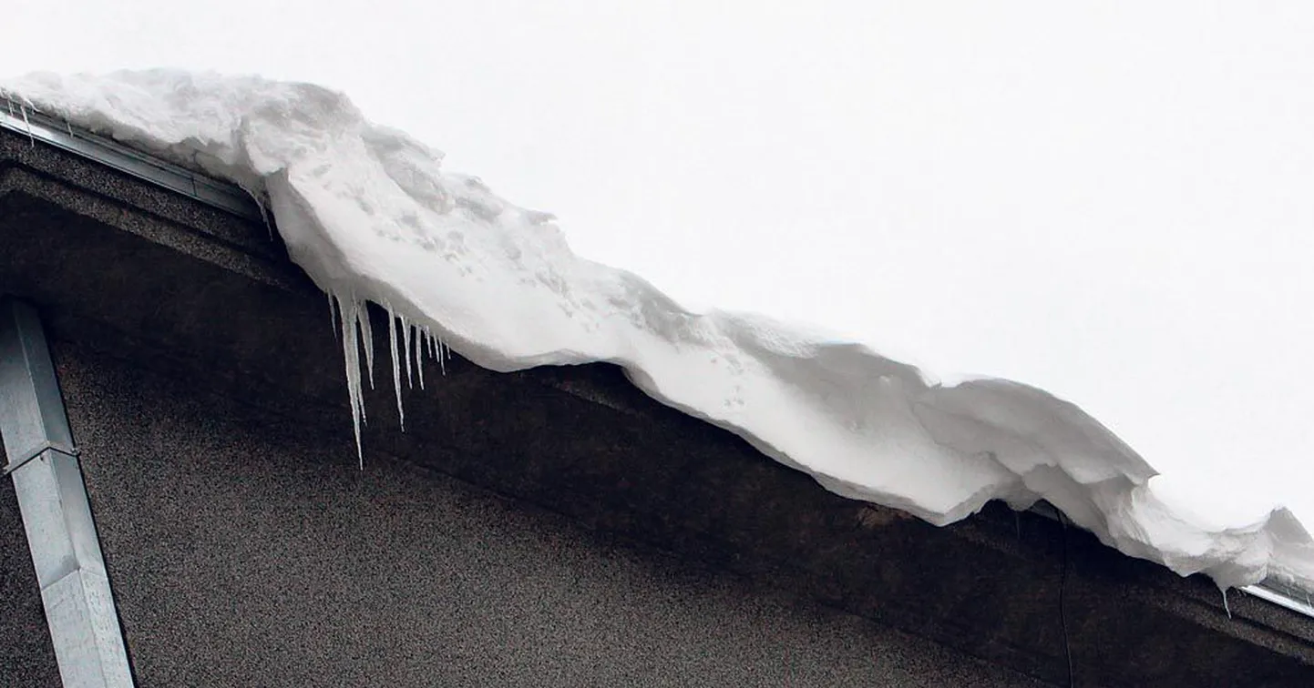 Pärnu meeril on ohtlik kella vaatamiseks pea aknast välja pista, sest otse linnapea kabineti kohal ähvardab alla kukkuda võimas jääpurikatega ääristatud lumevall.