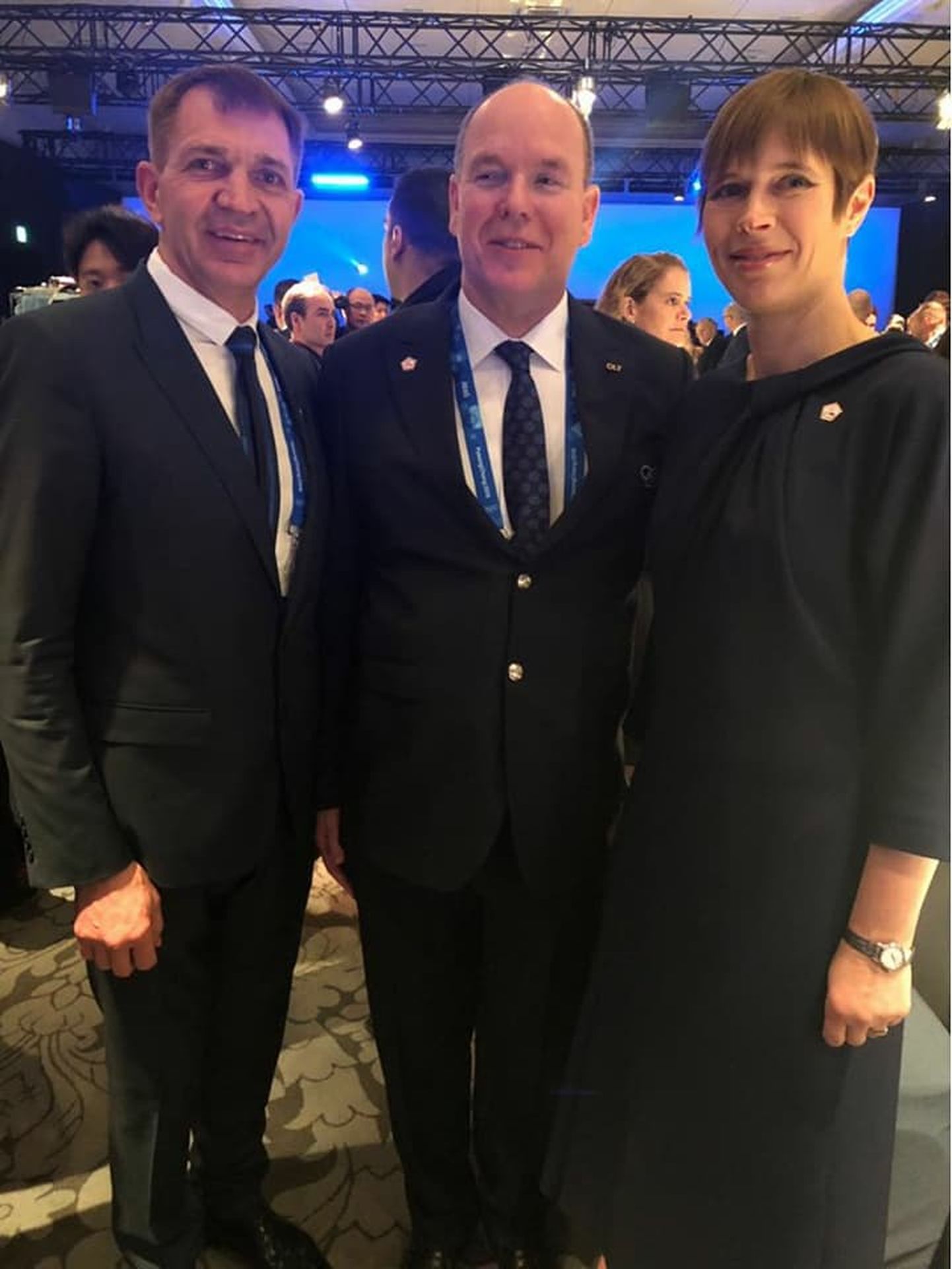 EOK president Urmas Sõõrumaa, Monaco prints Albert ja Eesti Vabariigi president Kersti Kaljulaid.