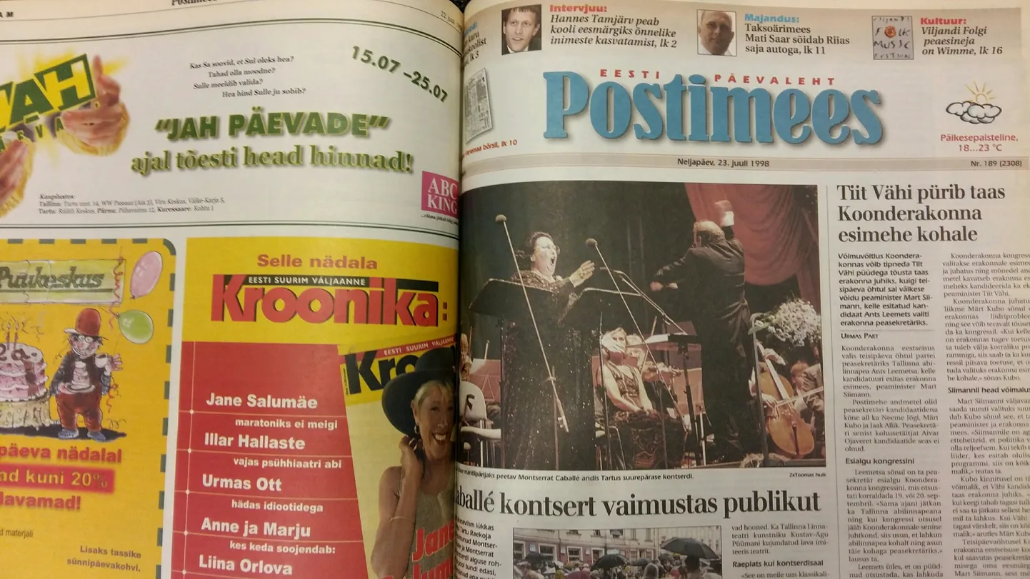 Uudis kontserdist ilmus 23. juulil 1998 Postimehe esiküljel.