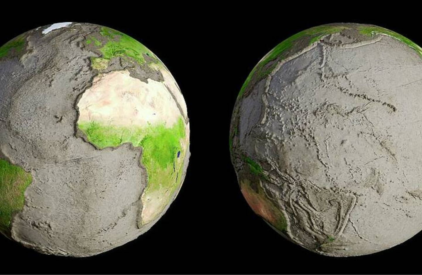 Как выглядит рельеф океанского дна Земли без воды. 3D-модель планеты