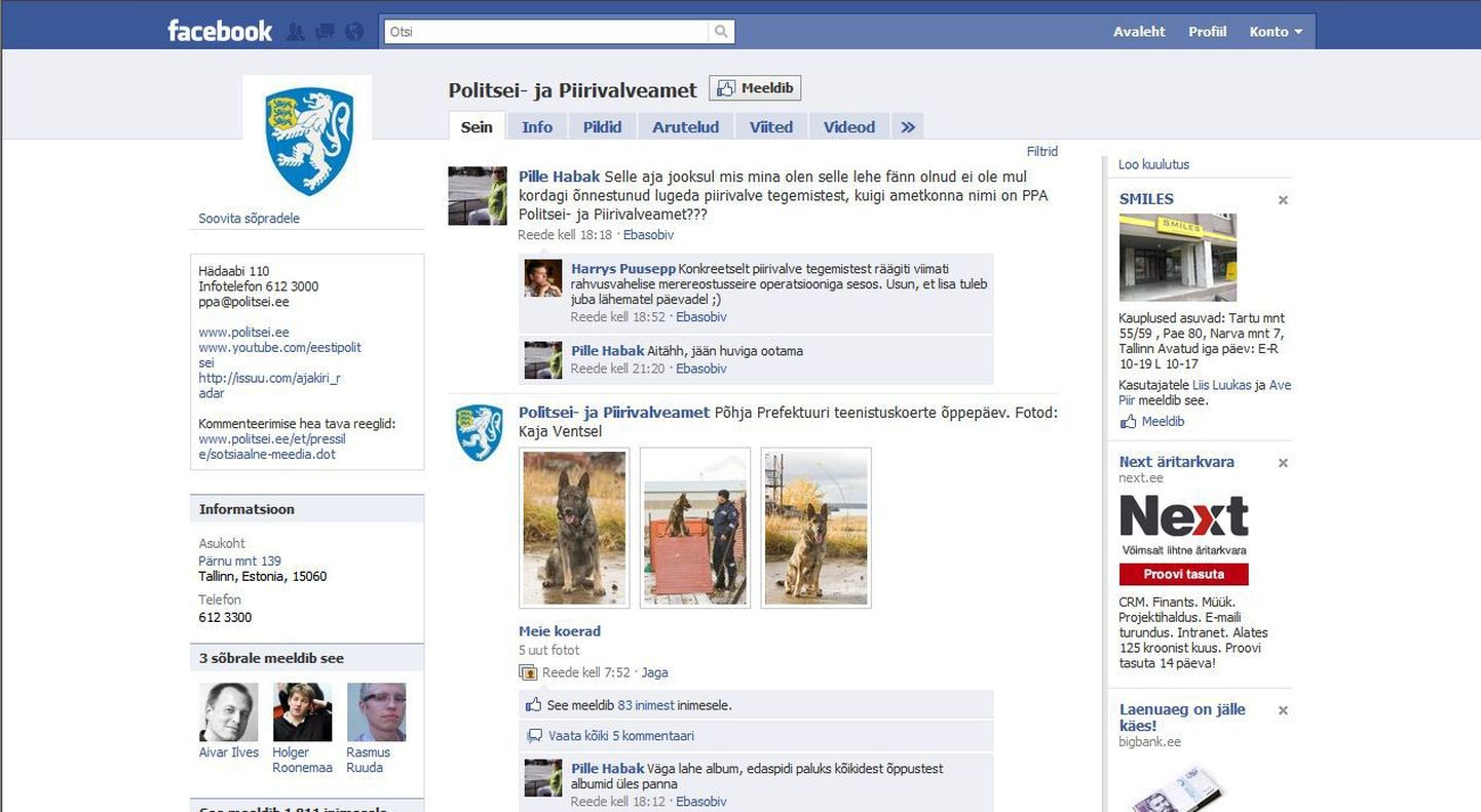 Politsei- ja piirivalveameti Facebooki koduleht.