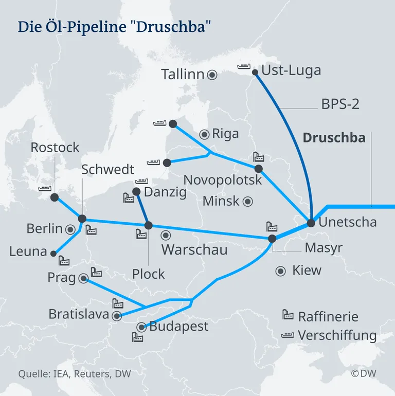 Карта нефтепровода "Дружба"