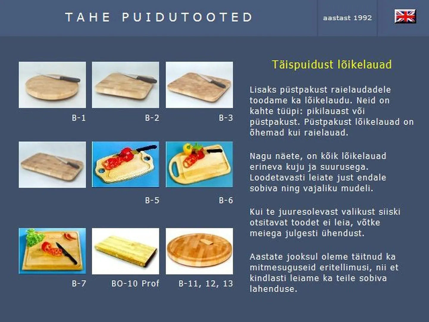 Tahe Woodi kodulehekülje fragment.