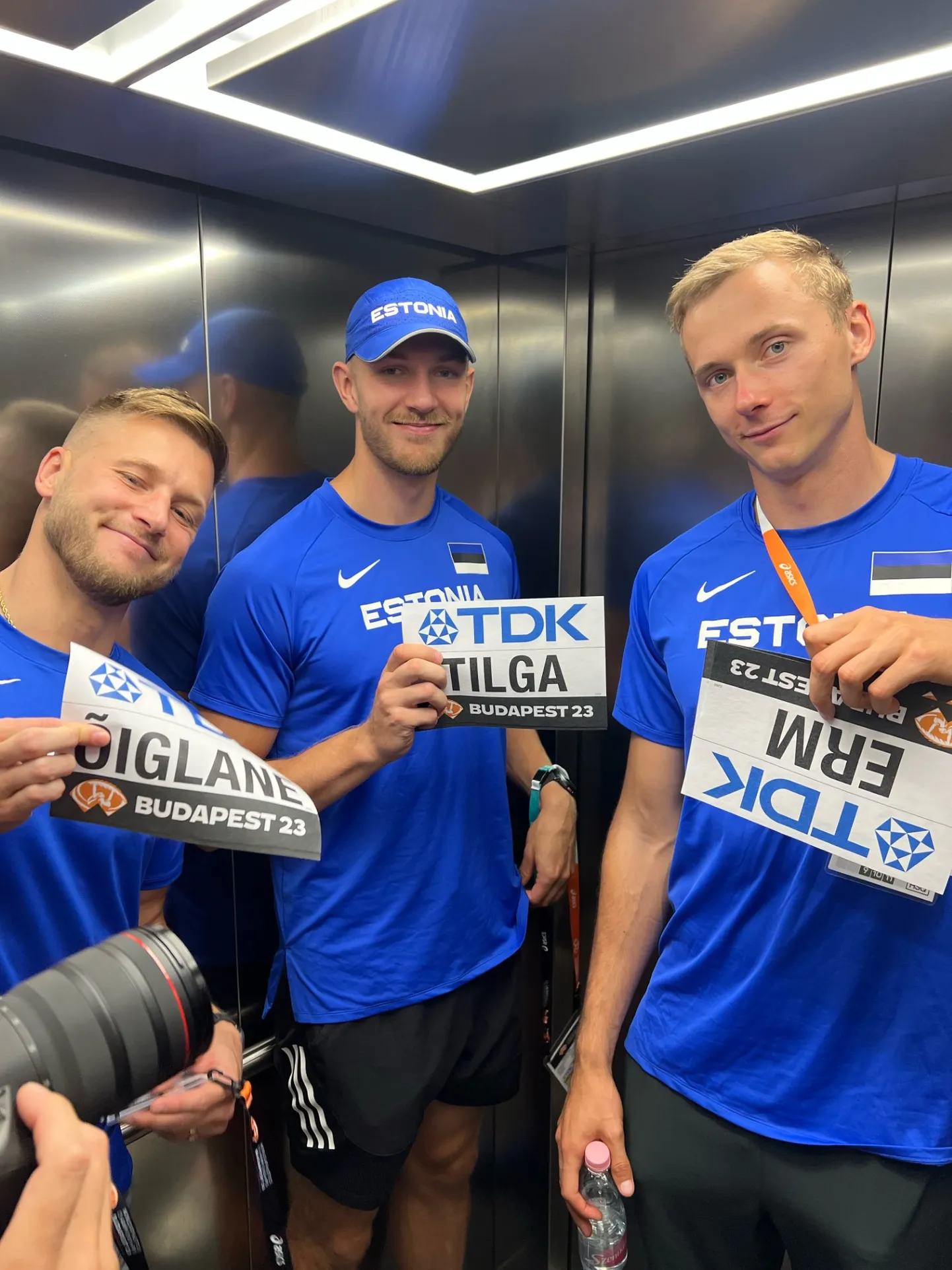 Eesti kümnevõistlejad Budapestis: Janek Õiglane (vasakult), Karel Tilga ja Johannes Erm.