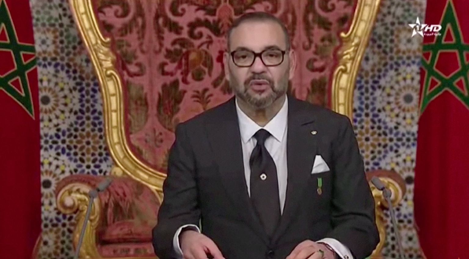Kaader kuningas Mohammed VI telepöördumisest.