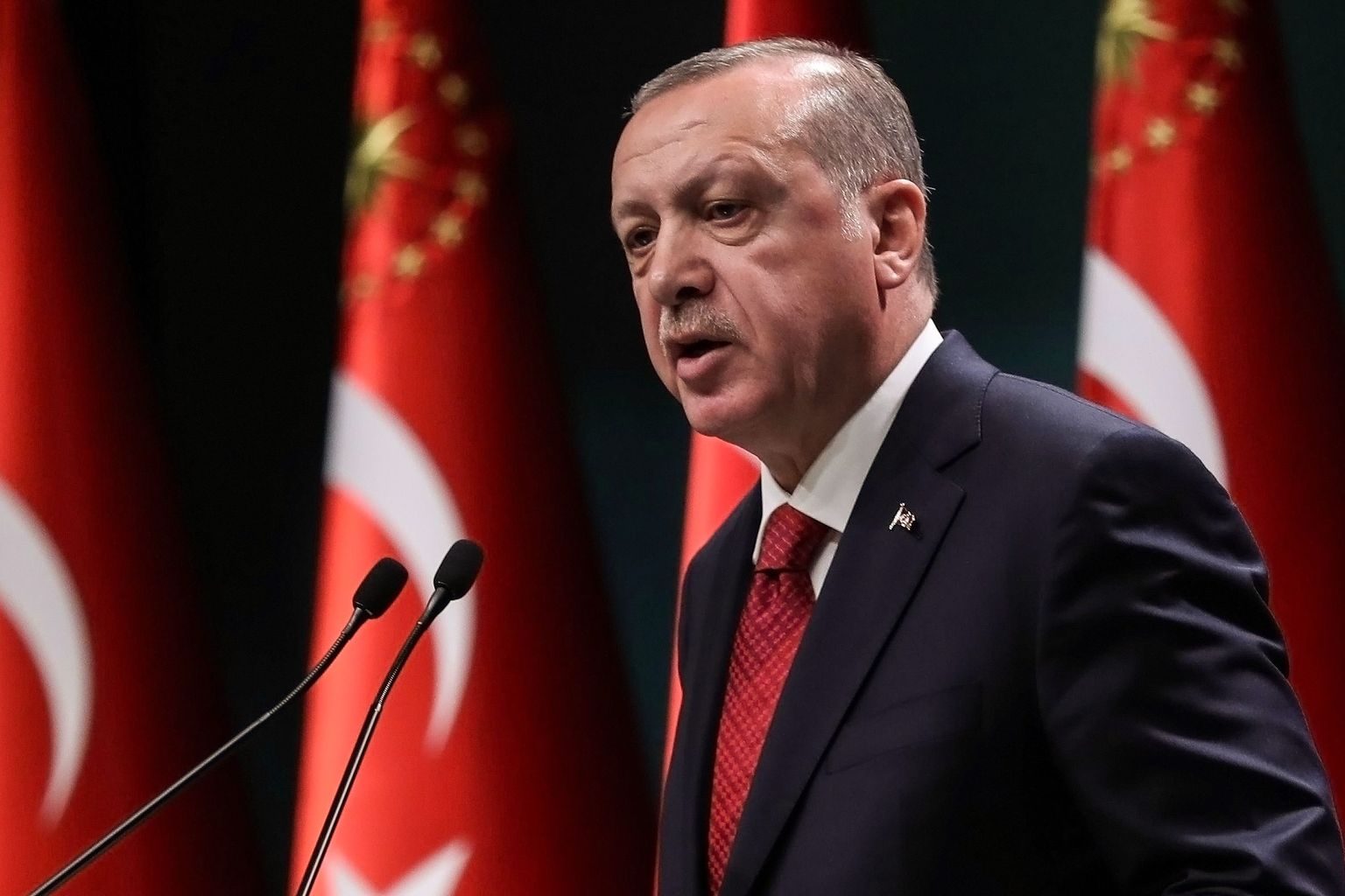 President Recep Tayyip Erdoğan kolmapäeval presidendikompleksis pressikonverentsil.