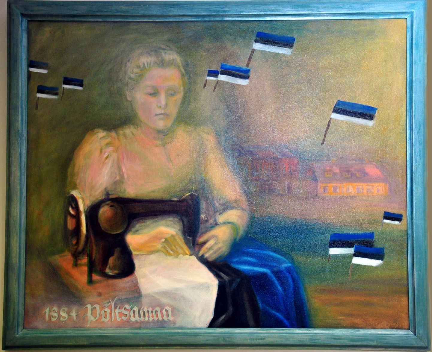 Jõgeva maavalitsuse tellitud maal esimese Eesti lipu õmblemisest Põltsamaal. Teose autor on Põltsamaa kunstiseltsi ja kunstikooli eestvedaja Ethel Hakkaja ning tema õpilased.