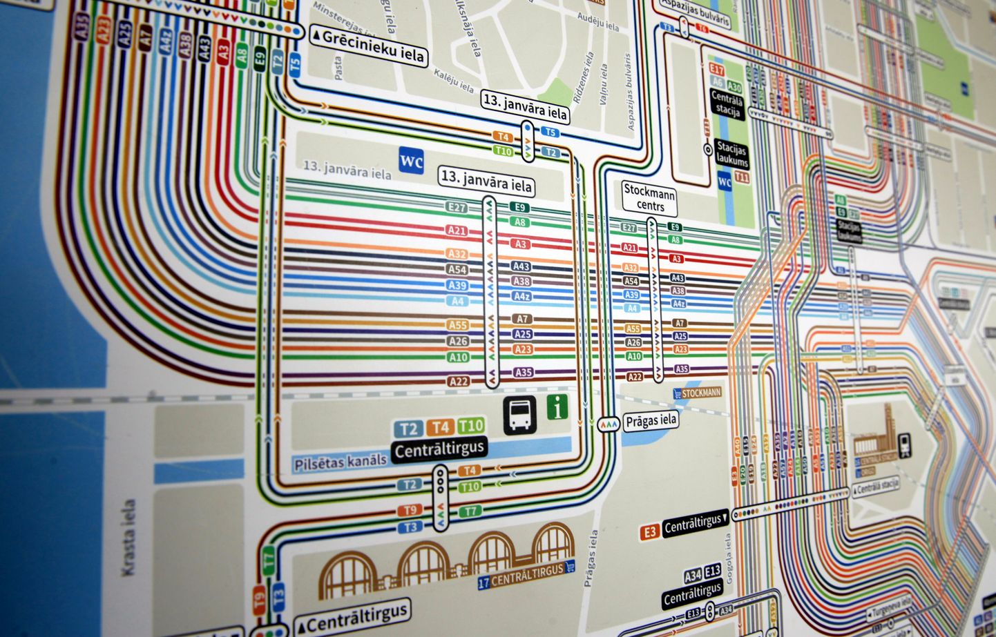 Схема общественного транспорта Rīgas satiksme