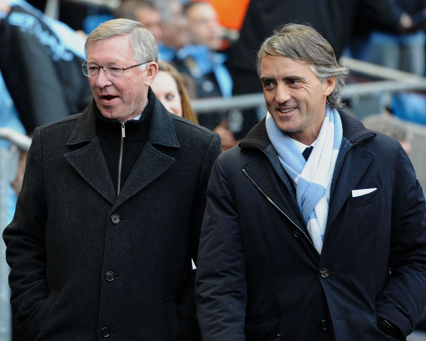 Sir Alex Ferguson (vasakul) ja Roberto Mancini.