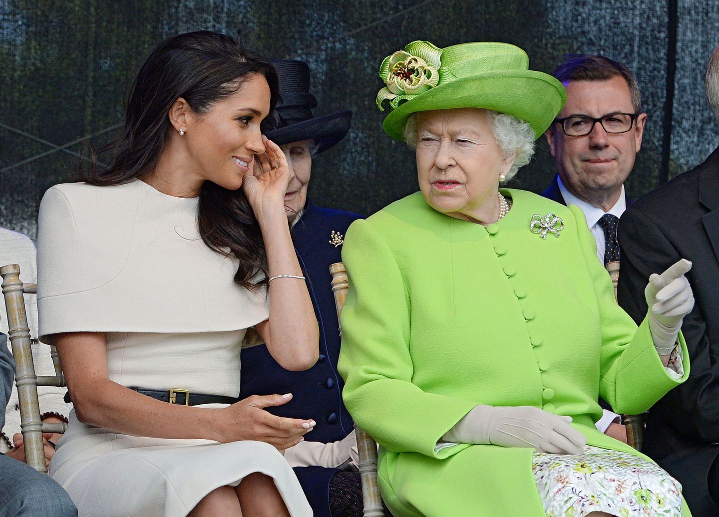 Juuni 14, 2018. Suurbritannia kuninganna Elizabeth II ja Meghan, Sussexi hertsoginna Haltonis, Cheshire'is.