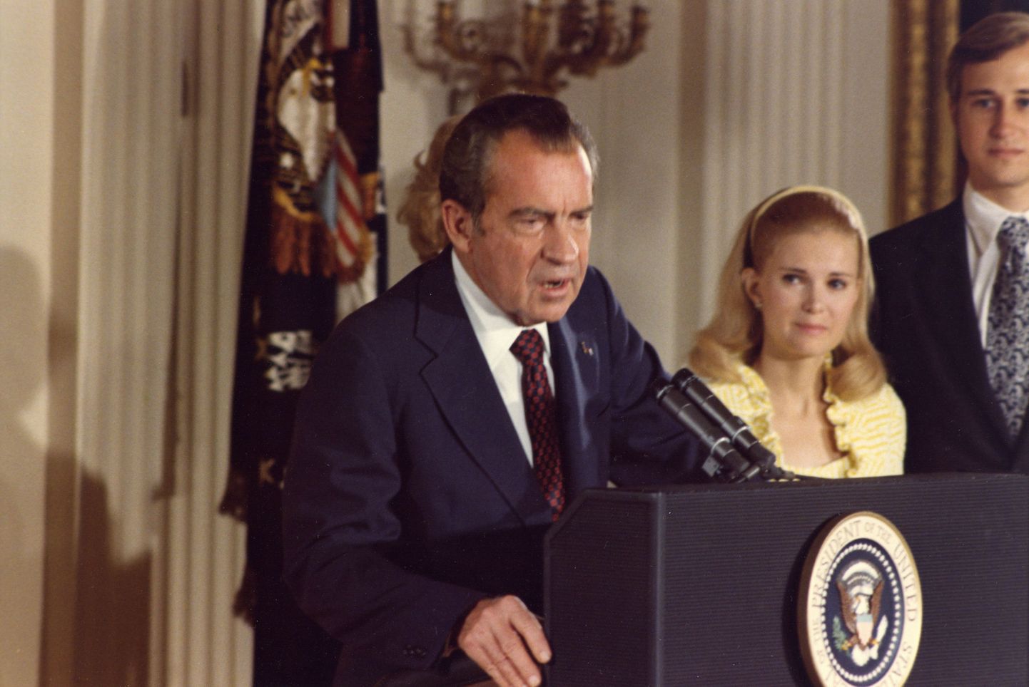 President Richard Nixon hüvastijätukõne Valges Majas.