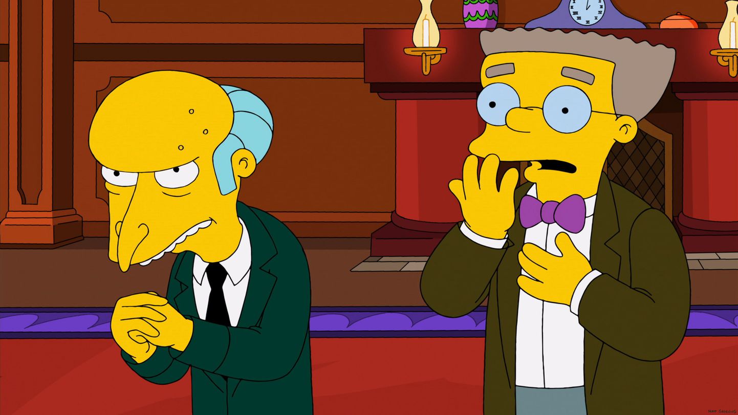 Kaader animasarjast «Simpsonid». Mr. Burns (vasakul) ja ta assistent Smithers, kellele andis hääle Harry Shearer