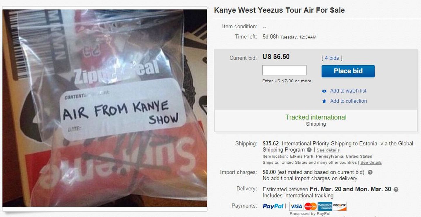 eBays müüakse Kanye Westi kontserdilt kogutud õhku.