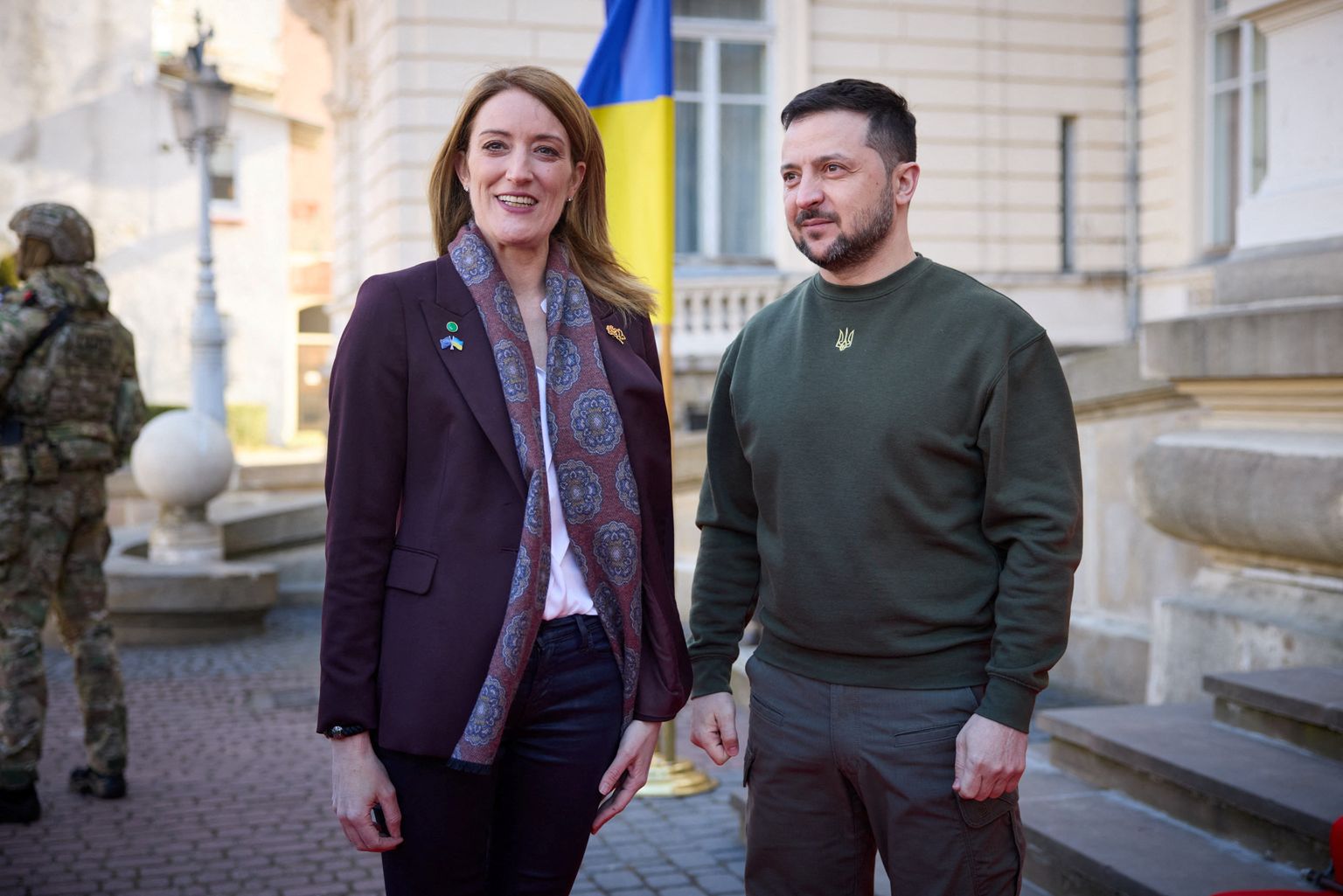 Euroopa Parlamendi president Roberta Metsola ja Ukraina president Volodõmõr Zelenskõi Lvivis. 4. märts. 2023.