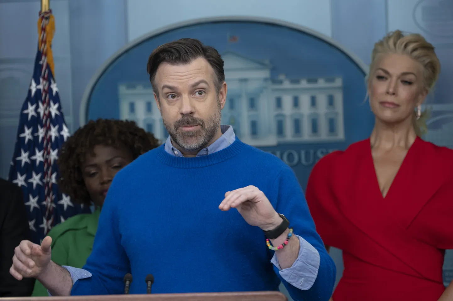 Näitleja Jason Sudeikis Washingtonis Valges Majas vaimsest tervisest rääkimas.