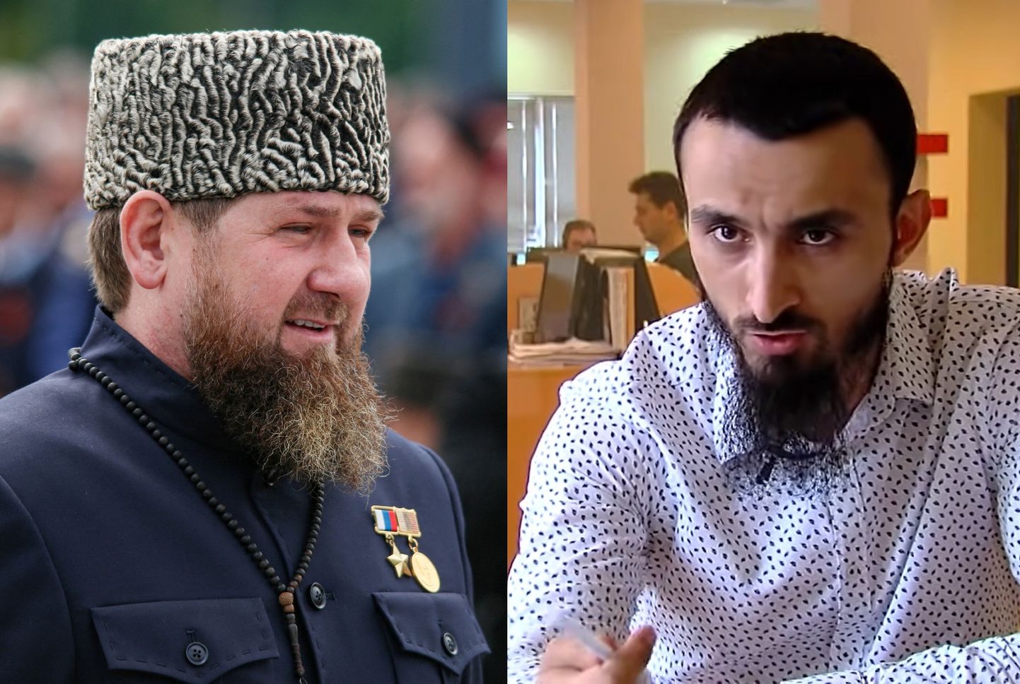 Глава Чечни Рамзан Кадыров (слева) и его критик Тумсо Абдурахманов, который покинул Россию из соображений безопасности несколько лет назад.