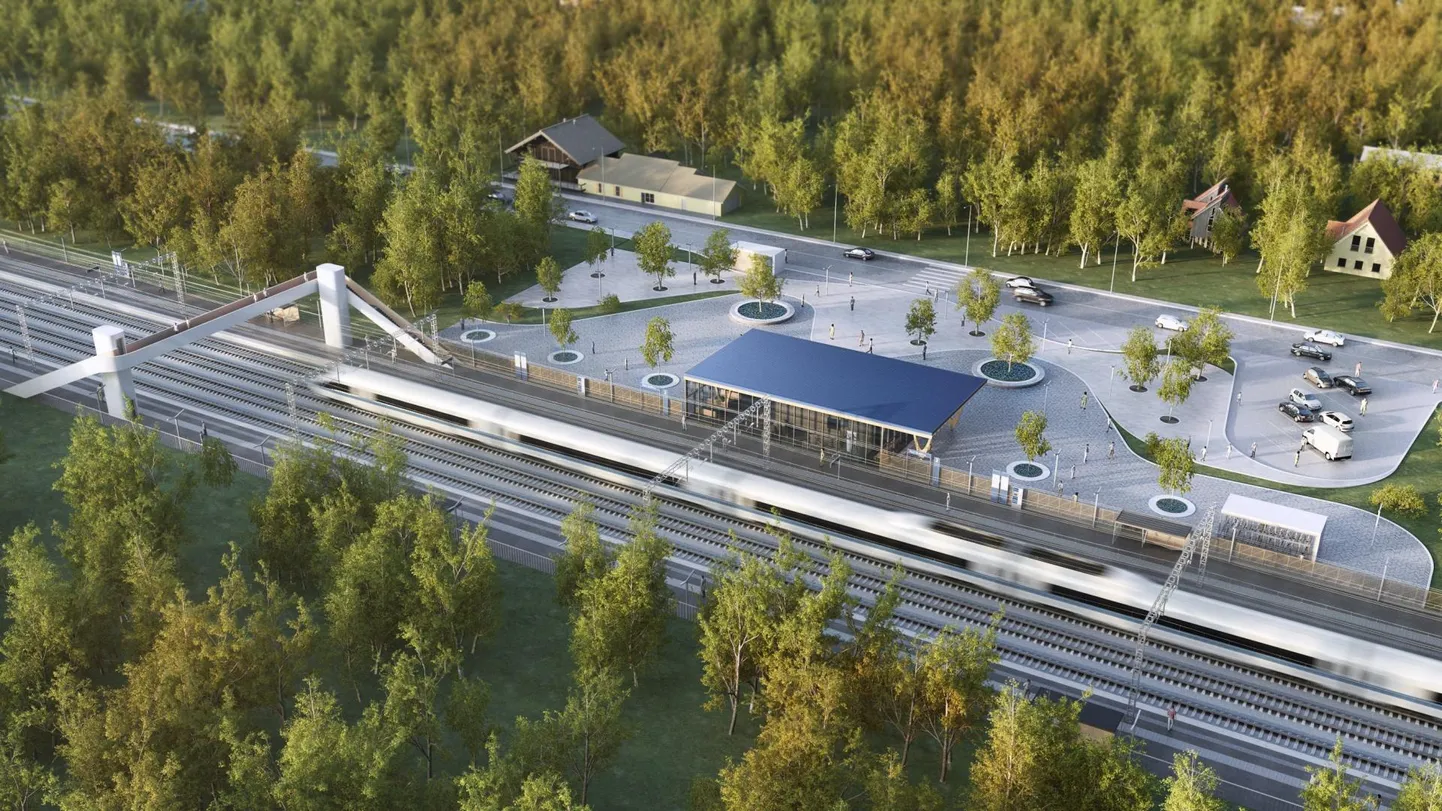Sellise kohaliku Rail Balticu jaama eskiisi saatis raudteefirma välja eile seoses Saku ja Kurtna jaamade ehtuslepingu sõlmimisega.
