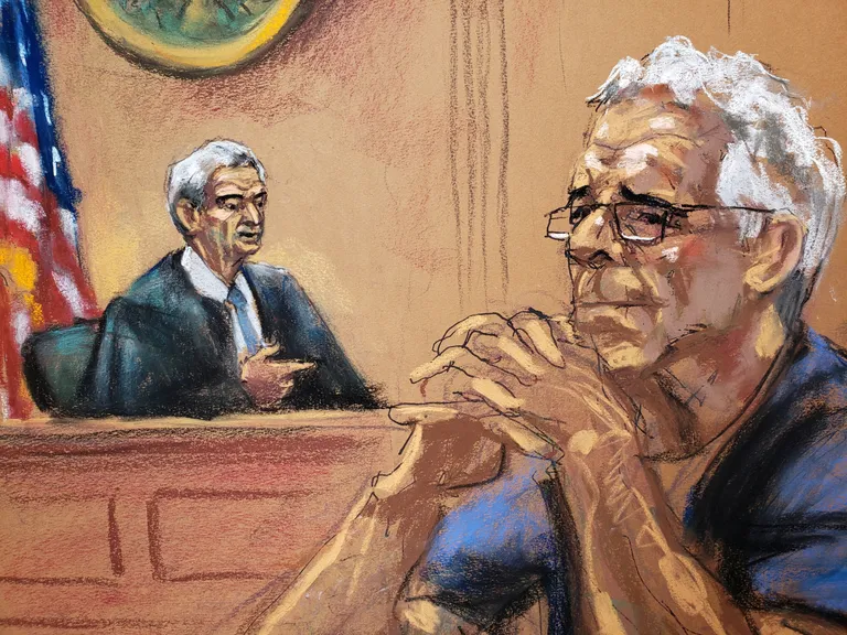Kohtukunstniku joonistus, millel on Jeffery Epsteini näha 31. juulil 2019 New Yorgi kohtus