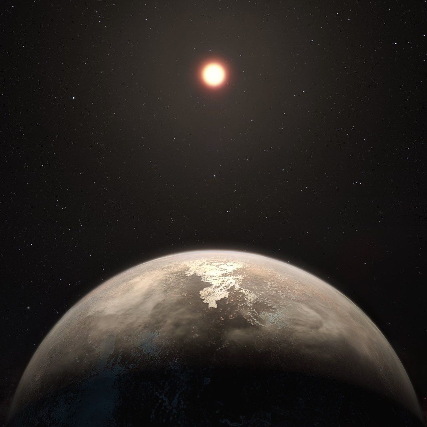 Kunstniku nägemus Ross 128b eksoplaneedist.