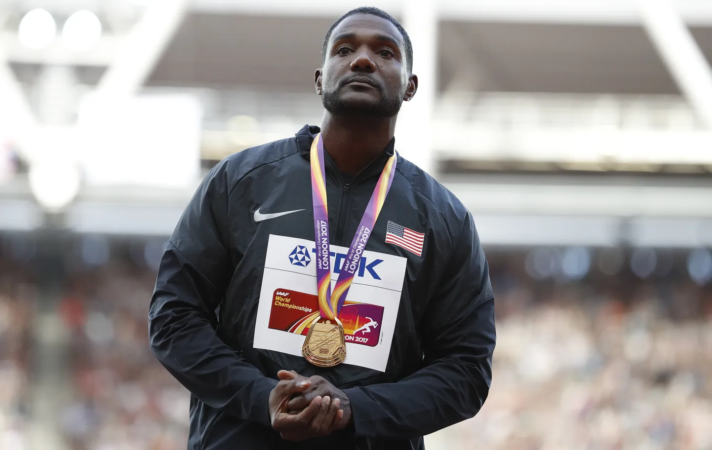 Justin Gatlin tuli tunamullu Inglismaal Londonis teist korda 100 meetri jooksus maailmameistriks.