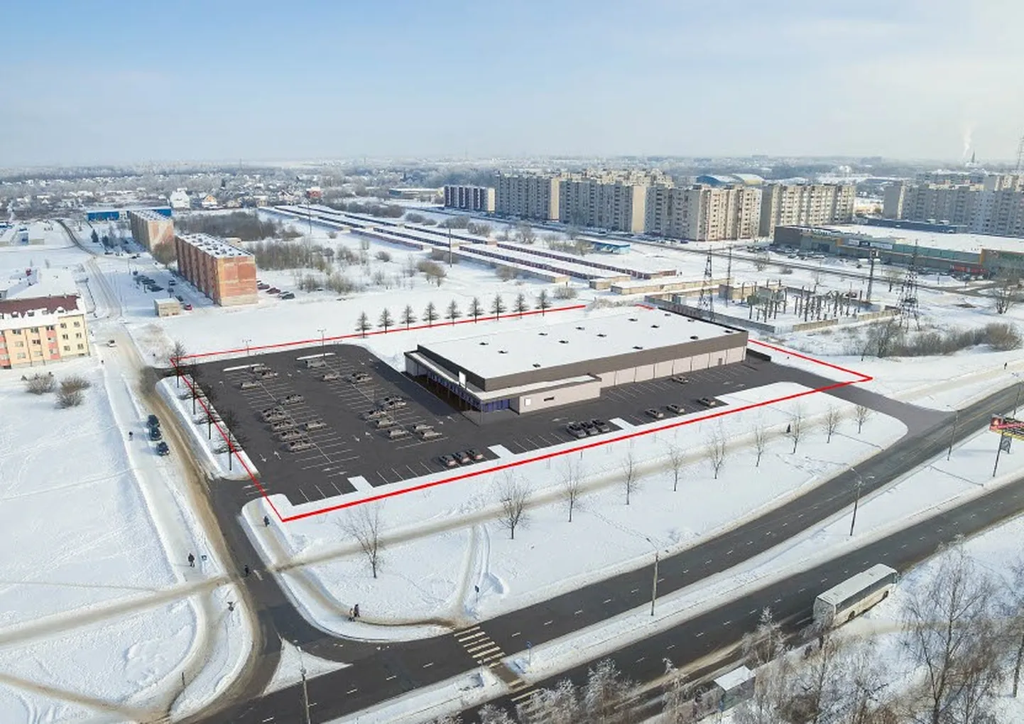 Эскиз будущего магазина "Lidl" на пр. Кангеласте, 37а на севере Нарвы.