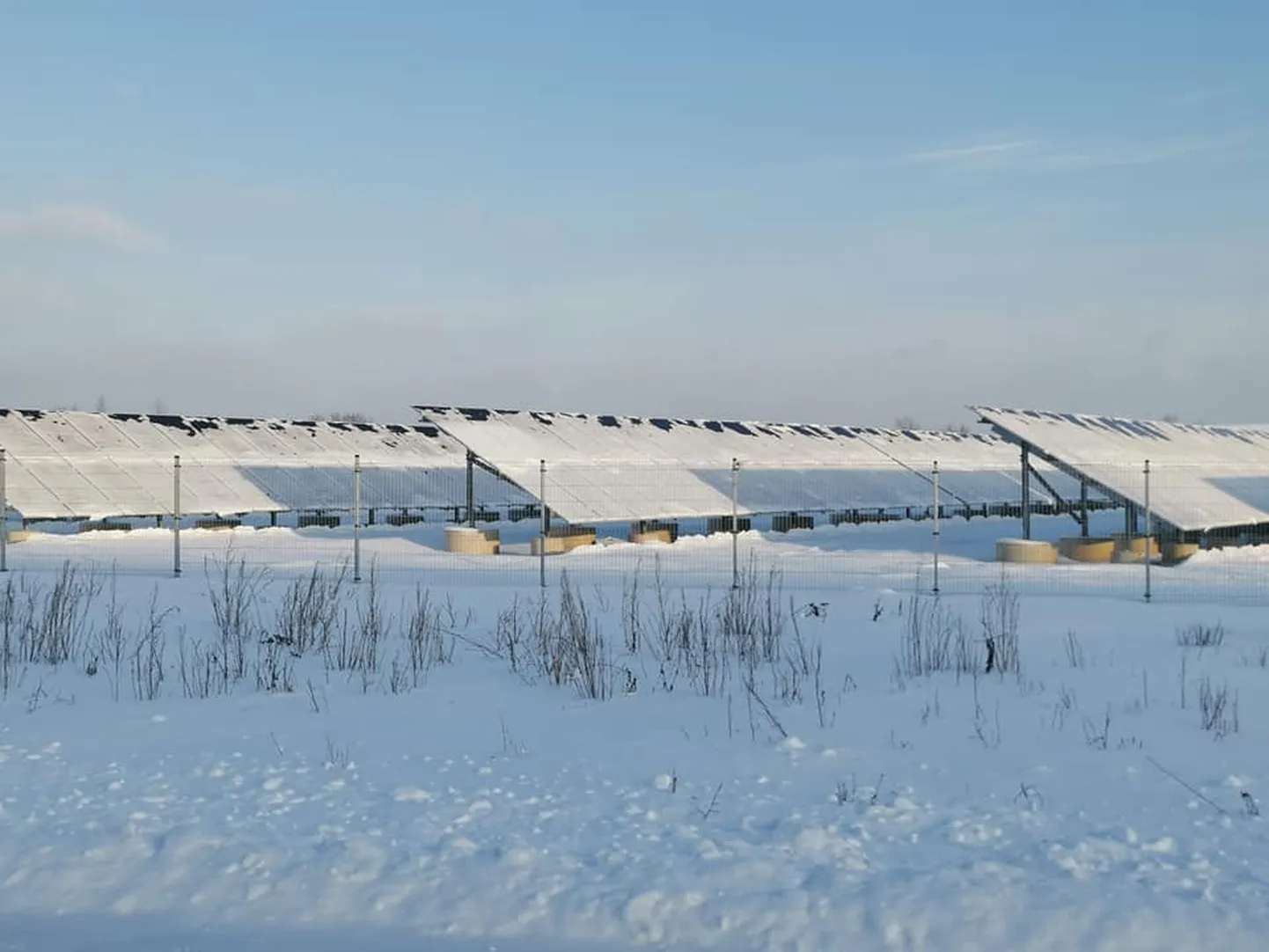 Солнечные панели в зимних условиях справляются со своей задачей заметно хуже. В данном случае нужно добавить, что эта ферма еще не подключена к сети, поэтому снег не убирали.