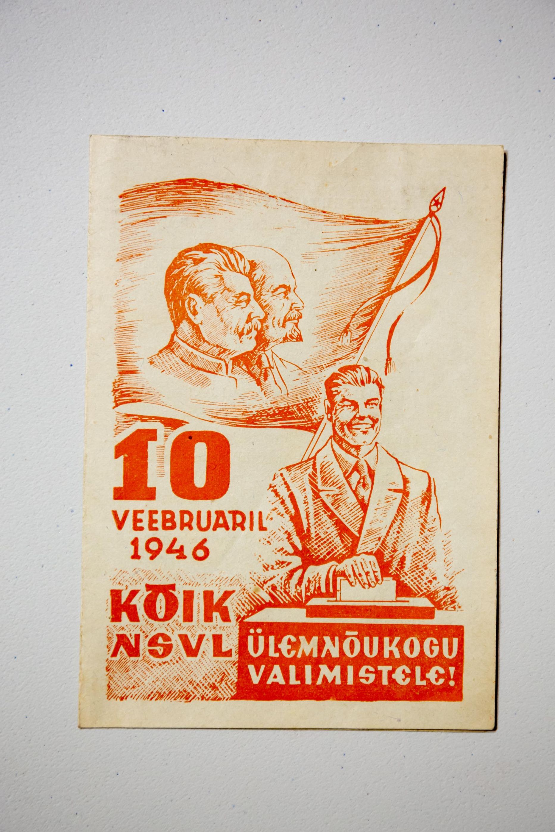 Stalini ja Lenini pildiga mälestus sõjajärgsest ajast.