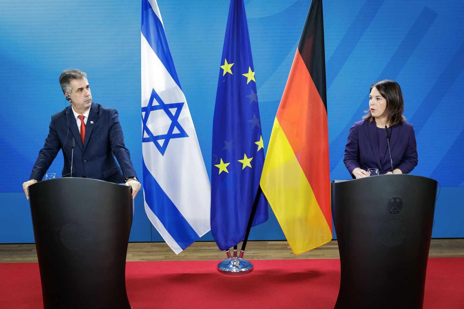 Saksamaa välisminister Annalena Baerbock (Rohelised) pressikonverentsil Iisraeli välisministri Eli Coheniga Berliinis.