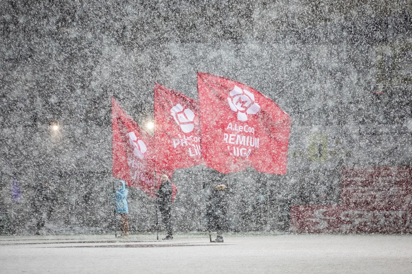 Lumesadu jalgpallimängu ajal.