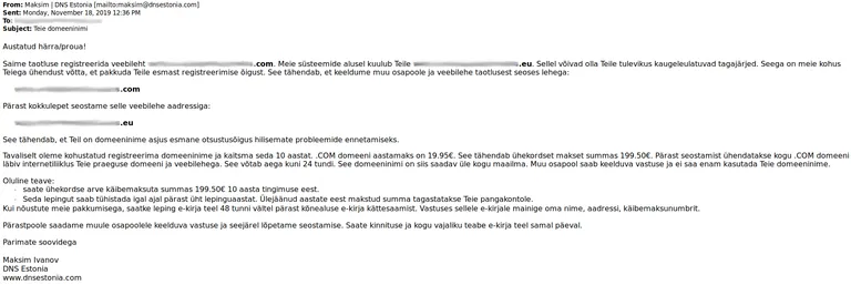 Domeenikelmid sihivad jätkuvalt Eesti ettevõtteid.