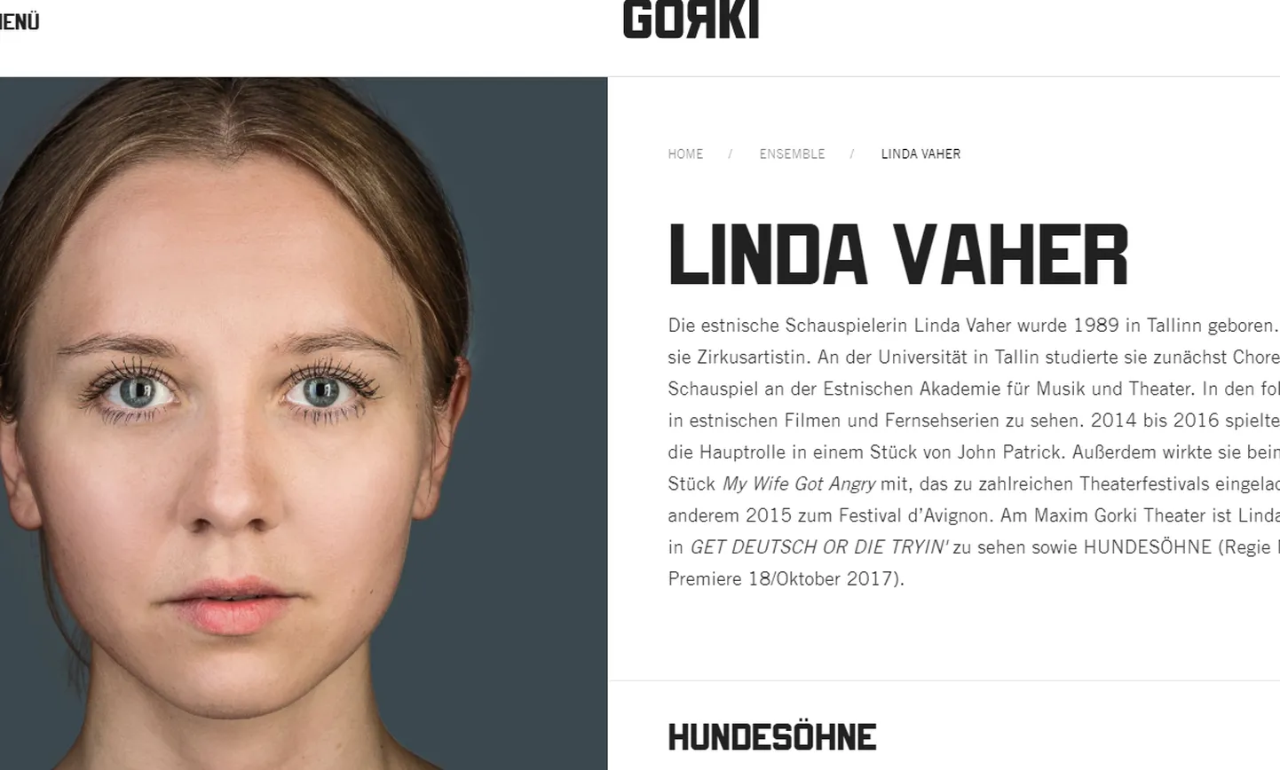 Maxim Gorki teatri kodulehe kuvatõmmis.