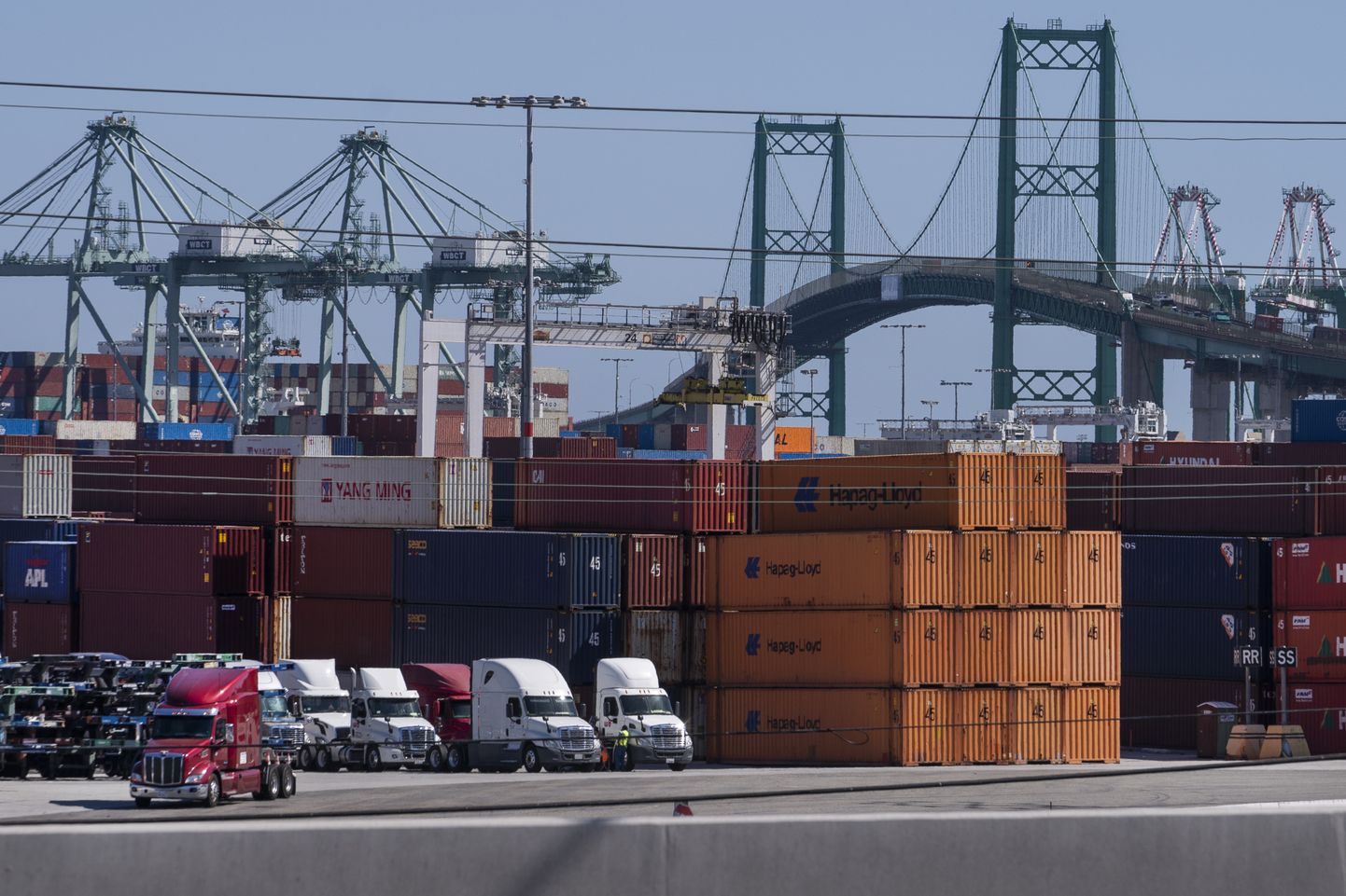 Rekad rivistuvad Los Angeles'i sadamas San Pedros, et vedada ära sinna kuhjunud kaubakonteinereid.