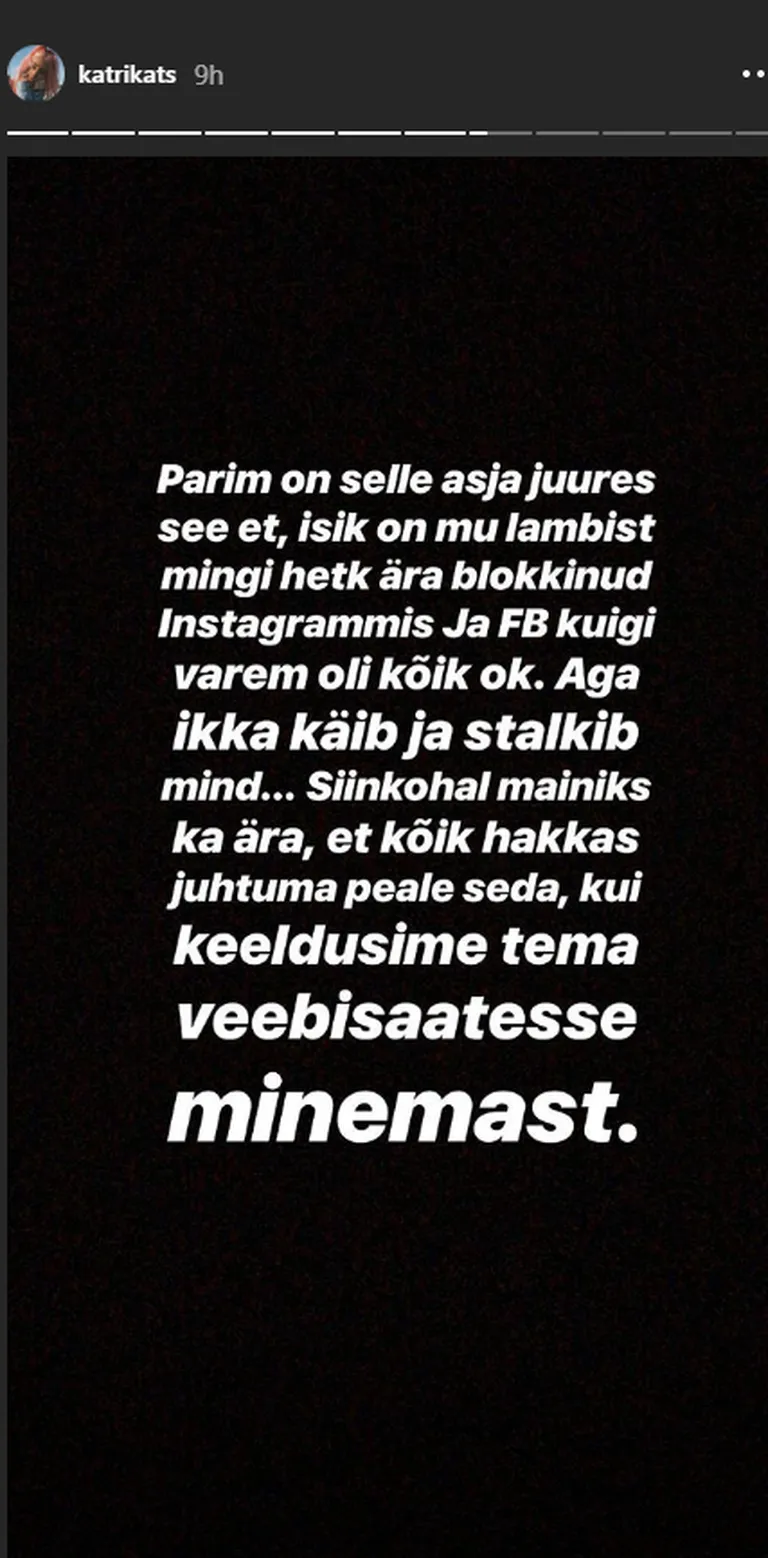 Kuvatõmmis Katri Katsi Instagram Story'st.