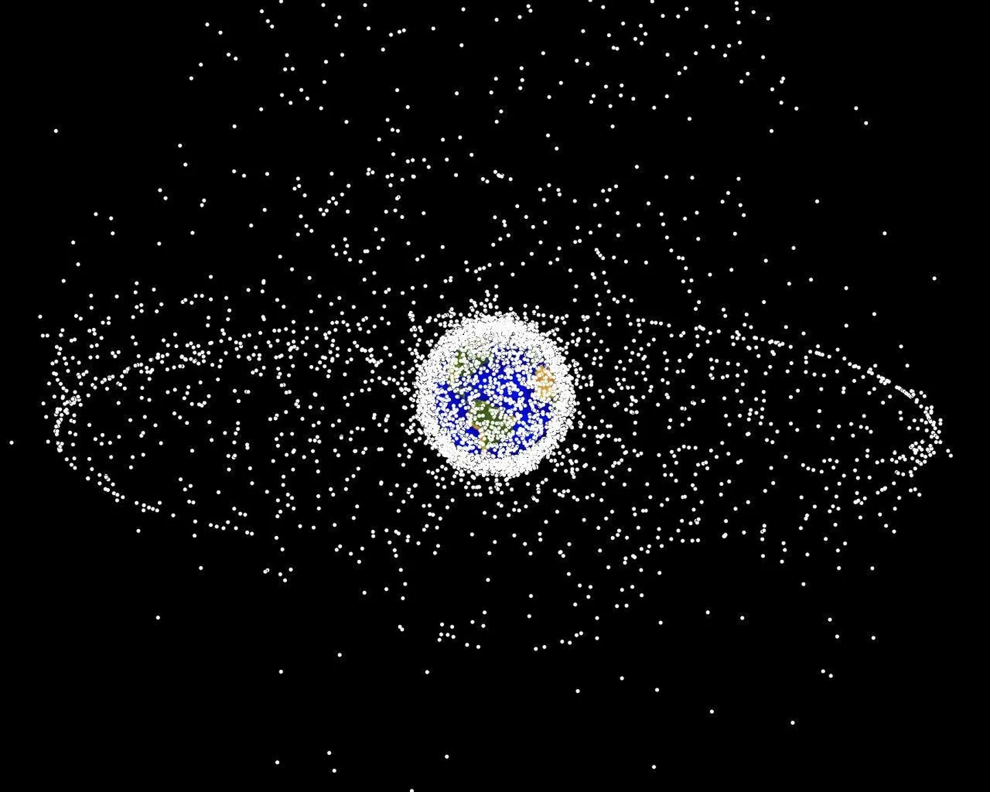 NASA avaldatud pilt kosmoseprügi ulatusest Maa orbiidil.